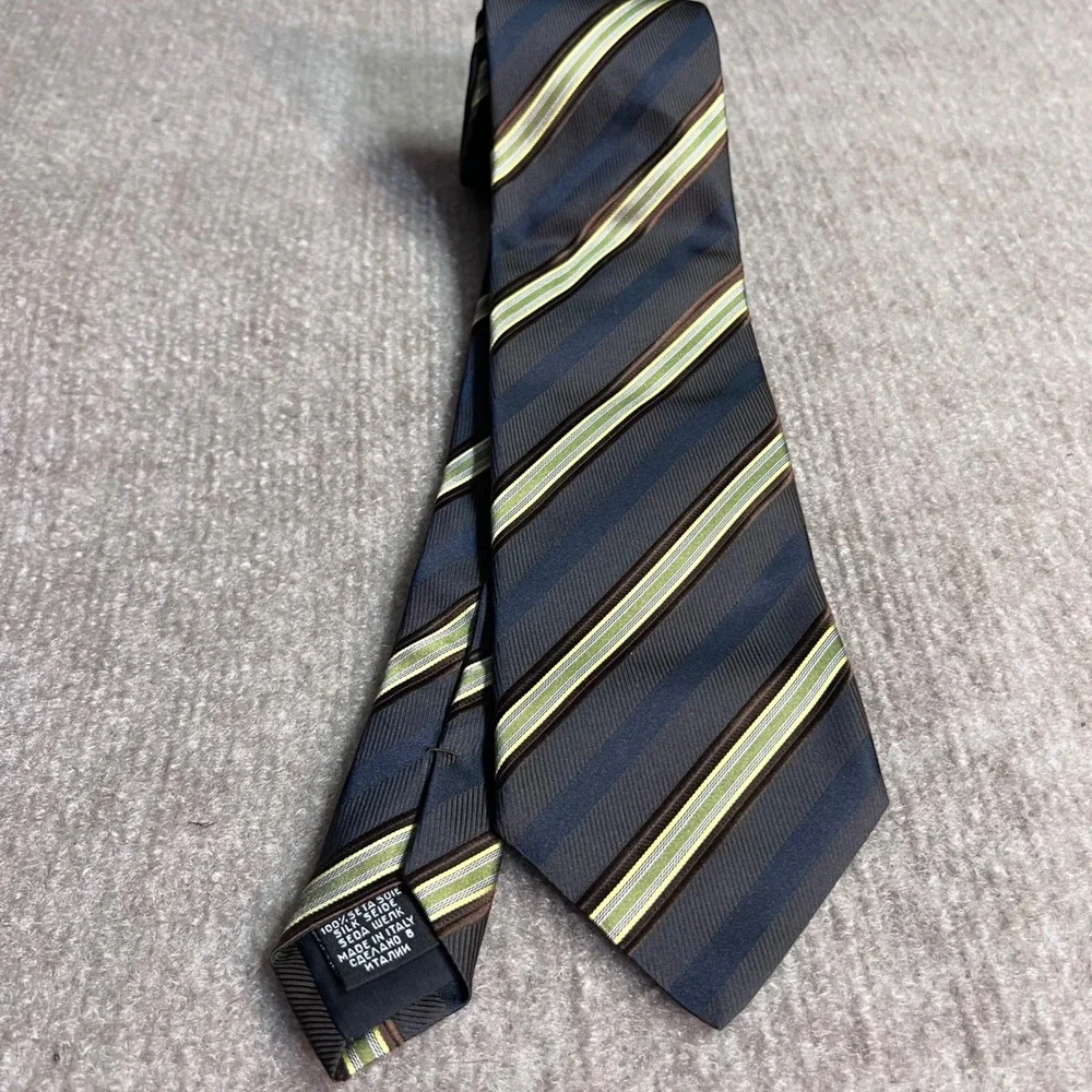 Hugo Boss Tie Mens OS Striped Silk Blue Brown Green Made in Italy Professional